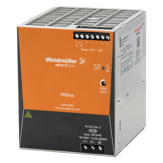 Weidmüller Schaltnetzgerät PROeco 1469510000, 480W 24V 20A, 125x100x120mm, IP20
