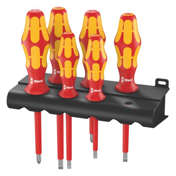 Wera Schraubendrehersatz Kraftform Plus Serie 100, 6-teilig, isoliert, Lasertip, mit Rack, 05006145001
