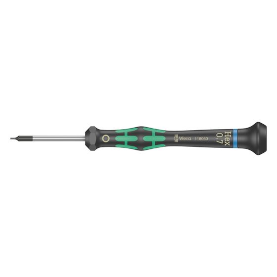 Wera Elektronik-Innensechskantschraubendreher 2054 Kraftform Micro, SW 0,7mm, 40mm, Black Point, Hex-Plus, 05118060001