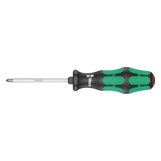 Wera Kreuzschlitzschraubendreher 350 SK Kraftform Plus, PH 1x80mm, Lasertip, Sechskantklinge, 2-Komponenten-Griff
