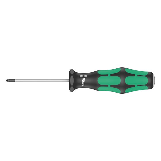 Wera Schraubendreher 355 PZ, PZ 0 x 60mm, Lasertip, Kraftform Griff, Abrollschutz, 2-Komponenten Griff