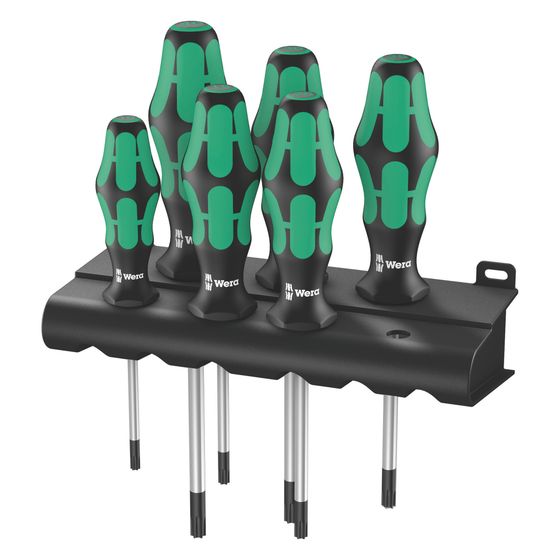 Wera Schraubendrehersatz 367/6 Kraftform Plus, 6-teilig, Innensechsrund, mit Abrollschutz, mit Wandhalter, 05028062001