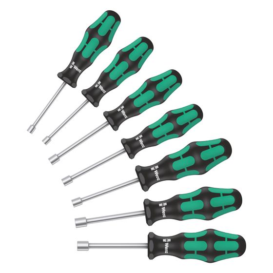 Wera Steckschlüsselschraubendrehersatz 395 HO/7 SM, 7-teilig, Kraftform Griff, Hohlschaft, Abrollschutz