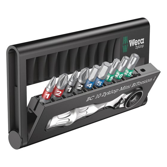 Wera Bit-Check 10 Zyklop Mini BiTorsion 1, 10-teilig, 87mm Bit-Knarre, 9 Bits, 05057418001
