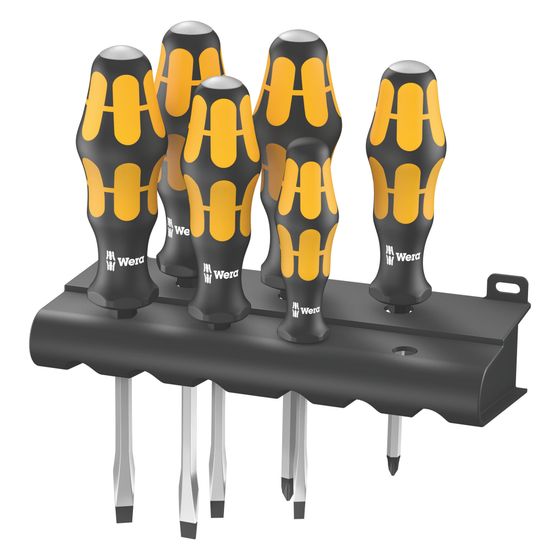 Wera Schraubendrehersatz Kraftform 900, 6-teilig, mit Schlagkappe, mit Sechskantklinge, mit Wandhalter, 05018287001