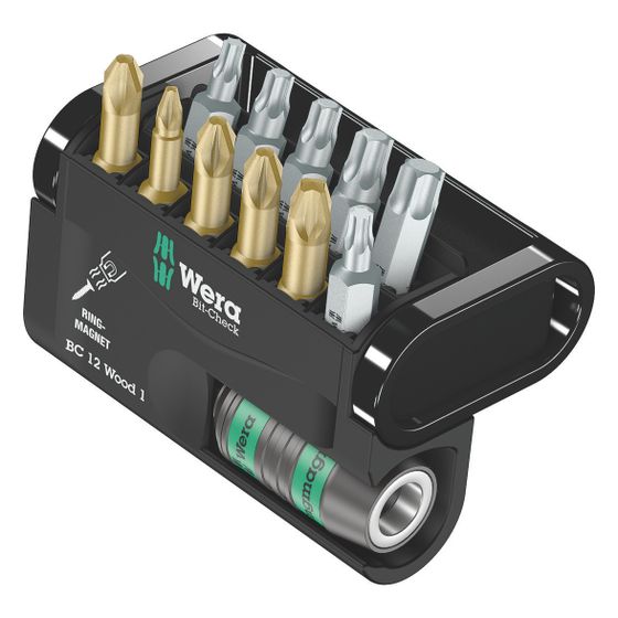 Wera Bit-Check 12 Wood 1, 12-teilig, mit Universalhalter, mit Ringmagnet, 05057423001