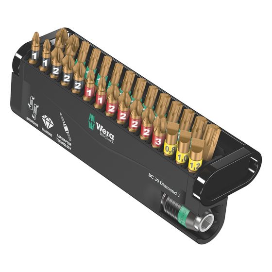 Wera Bit-Check Diamond 1, 30-teilig, diamantbeschichtet, BiTorsion, mit Rapidaptor-Bithalter, 05057431001