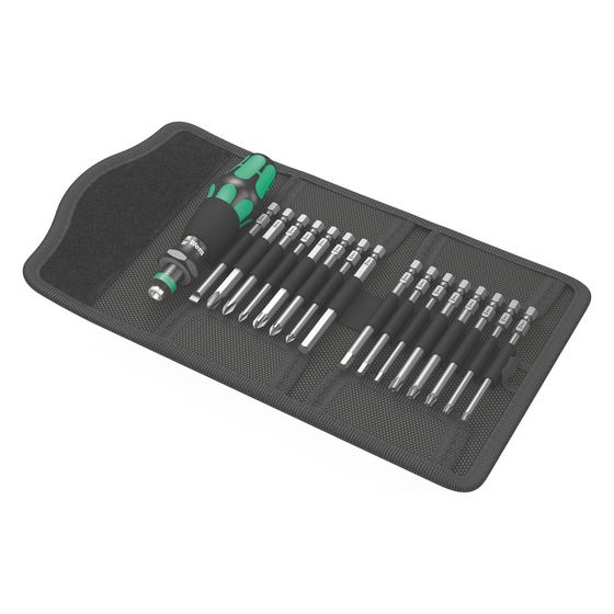 Wera Bitschraubendreher-Set Kraftform Kompakt 60, 17-teilig, 16 Bits, 1 Handhalter, 89mm Bits, Tasche, 05059295001