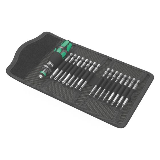 Wera Bitschraubendreher-Set Kraftform Kompakt 60 KK, 17-teilig, 89mm Bits, Rapidaptor, Falttasche, 05059294001
