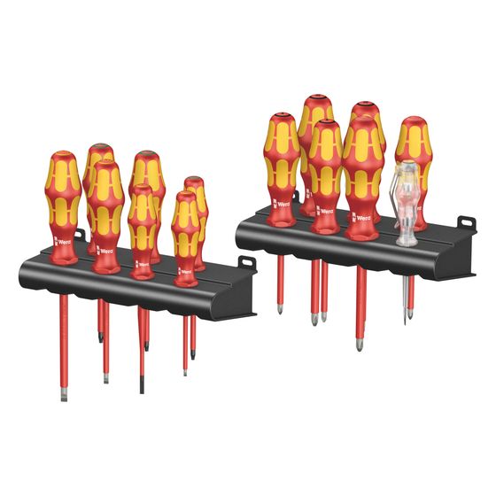 Wera Schraubendrehersatz Kraftform Plus 100 VDE, 14-teilig, isoliert, Lasertip, mit Wandhalter, 05105631001