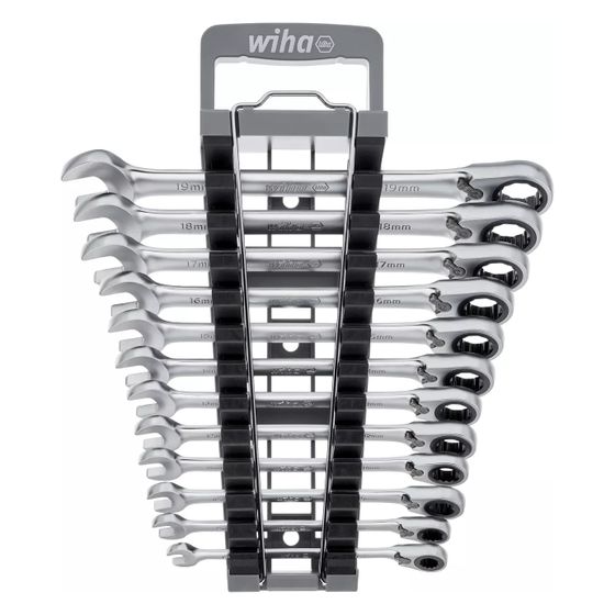 Wiha Ringratschen-Gabelschlüssel Set, 72 Zähne 8-19mm, Chrom-Vanadium-Stahl, 12tlg