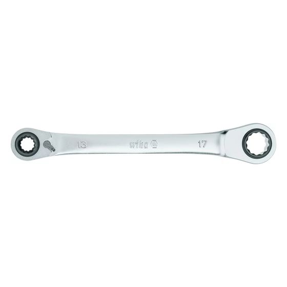 Wiha Doppelring-Ratschenschlüssel 4in1 SB3834-101, 10/13/17/19mm, 225mm, Chrom-Vanadium-Stahl, Silber
