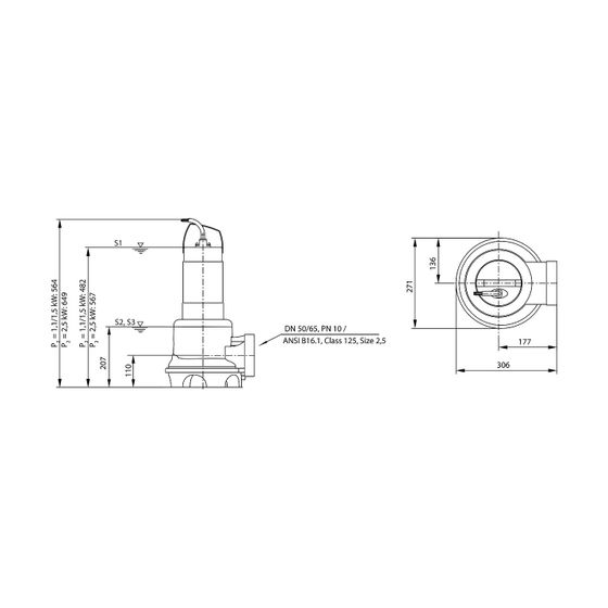 Wilo Rexa UNI Abwasser-Tauchmotorpumpe V06B/T011-540, 400V, PN 10, DN 65, 1,1kW