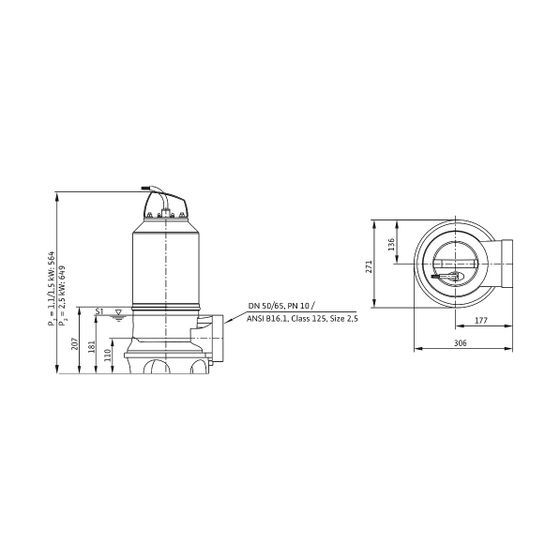 Wilo Rexa UNI Abwasser-Tauchmotorpumpe V06K/M011-523/A, 230V, PN 10, DN 65, 1,1kW