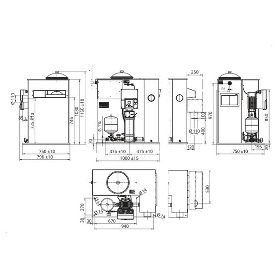 Wilo COR/T-1 Helix2.0 Einzelpumpenanlage VE606-GE mit 150L Vorbehälter, 2,2kW, 400V, IE5, PN 16, G 1 1/4