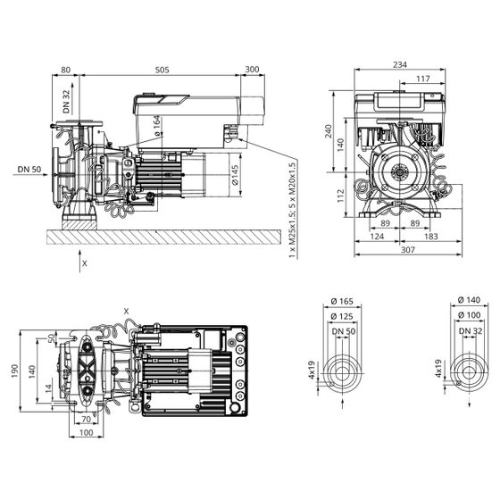 Wilo Stratos GIGA2.0 Trockenläufer-Hocheffizienz-Blockpumpe B 32/1-18/1,1, 400V, DN 50/32, PN 16, 1,1kW