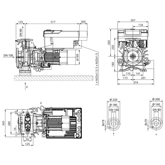Wilo Stratos GIGA2.0 Trockenläufer-Hocheffizienz-Blockpumpe B 80/1-36/7,5-R1-S1, 400V, DN 100/80, PN 16, 7,5kW