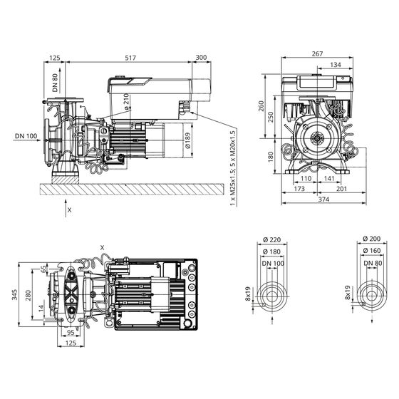 Wilo Stratos GIGA2.0 Trockenläufer-Hocheffizienz-Blockpumpe B 80/1-30/5,5-R1-S1, 400V, DN 100/80, PN 16, 5,5kW