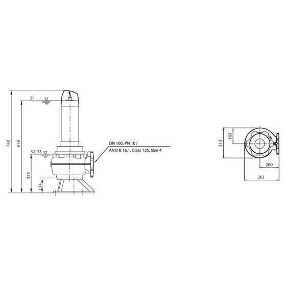 Wilo Rexa FIT Abwasser-Tauchmotorpumpe V10-422A/41T015-540/O, 400V, PN 10, DN 100, 1,5kW