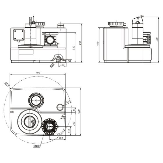 Wilo DrainLift SANI-M Abwasser-Hebeanlage 12/T540/1-CEE, 400V, d. 110/160mm, DN 80, PN 0,5, 1,1kW