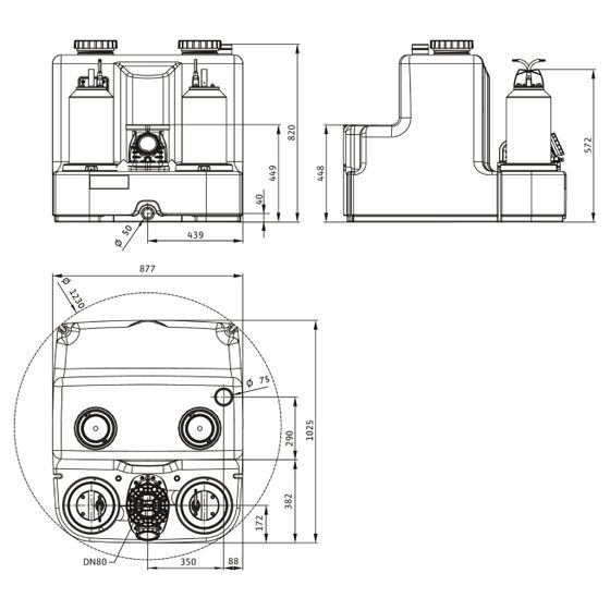 Wilo DrainLift SANI-XL Abwasser-Hebeanlage 16/M523/4C-CEE, 230V, d. 110/160/225mm, DN 80, PN 0,5, 1,5kW