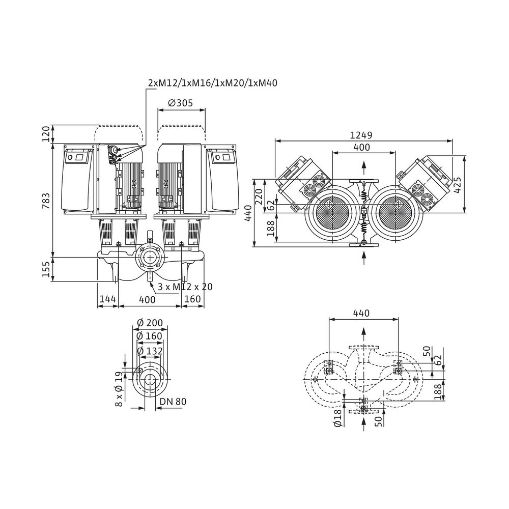Wilo Trockenläufer-Energiespar-Doppelpumpe DL-E 80/160-11/2-S1 DN80 11kW 12.6kW... WILO-2171078 4048482809090 (Abb. 2)