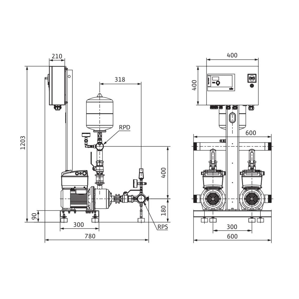 Wilo multi-pump system Comfort-Vario COR-2MHIE403EM/ECe, Rp 1 1/4", 1.1kW... WILO-2551682 4048482943473 (Abb. 2)