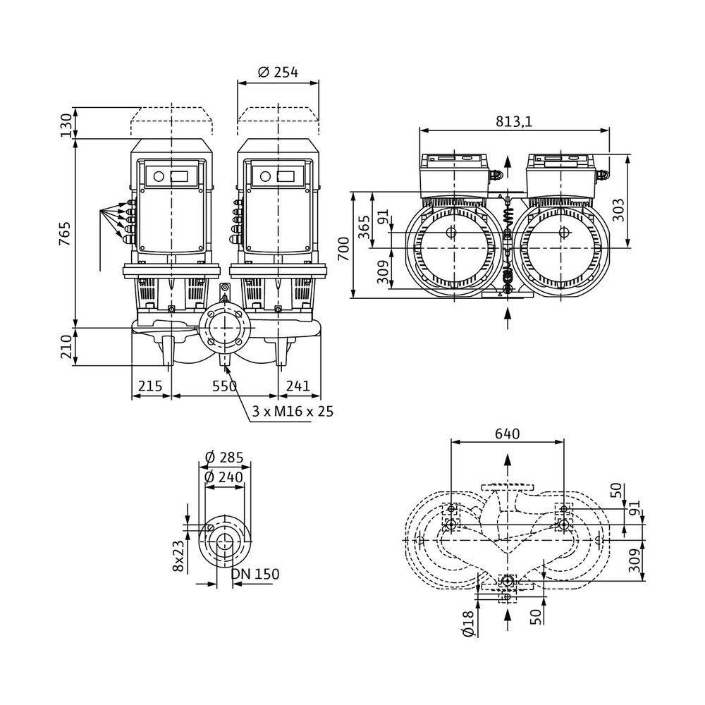 Wilo Trockenläufer-Energiespar-Doppelpumpe DL-E 150/190-5,5/4 DN150 5,5kW... WILO-2159424 4048482664514 (Abb. 2)