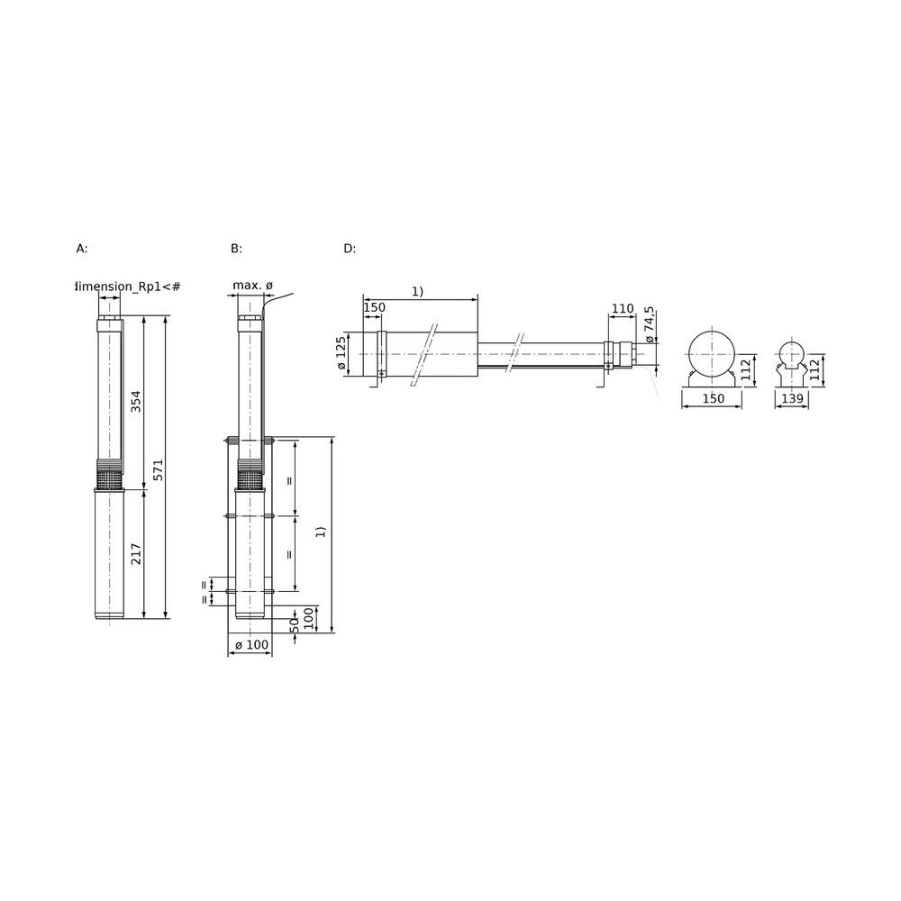 Wilo Unterwassermotor-Pumpe Sub TWU 3.03-08-HS-ECP-B Rp 1” 1,5kW... WILO-6079401 4048482654140 (Abb. 2)
