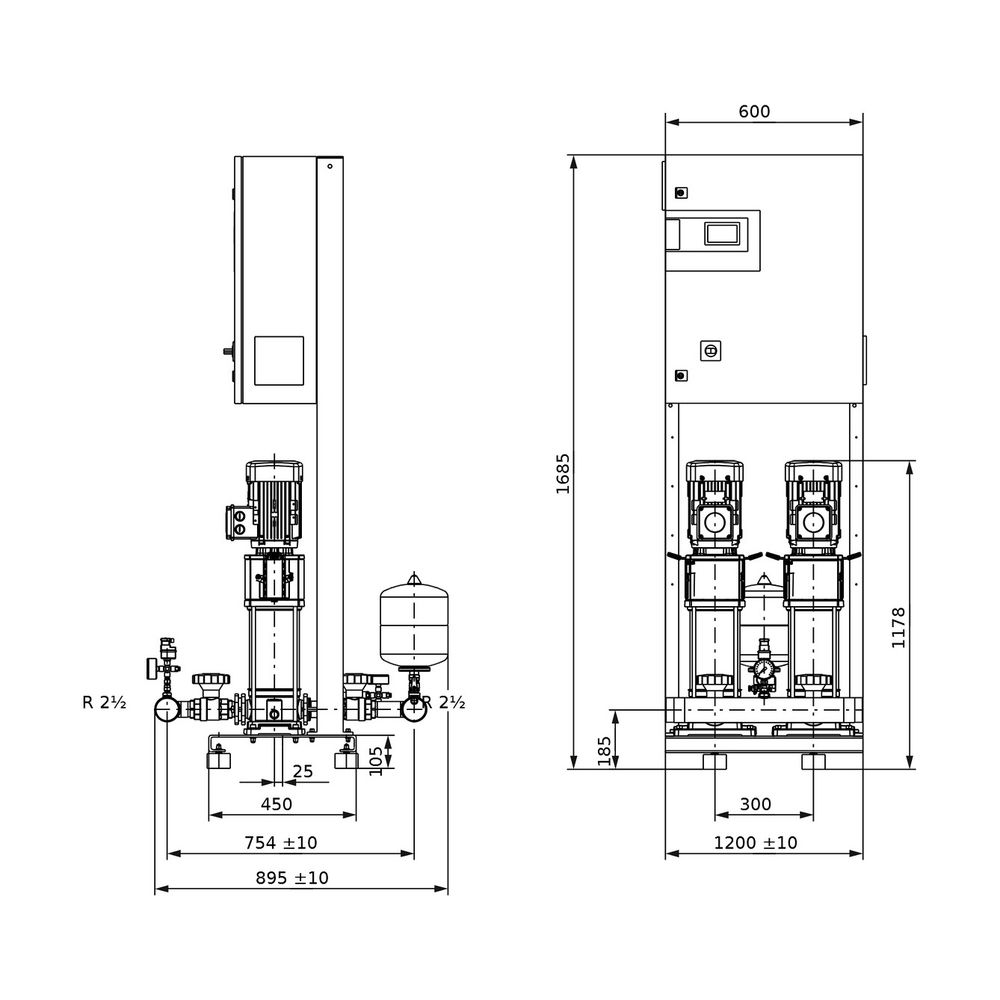 Wilo Mehrpumpenanlage Comfort COR-2 Helix V 1010/K/CC R 2 1/2"/R 2 1/2" 4kW... WILO-2534168 4048482156279 (Abb. 2)