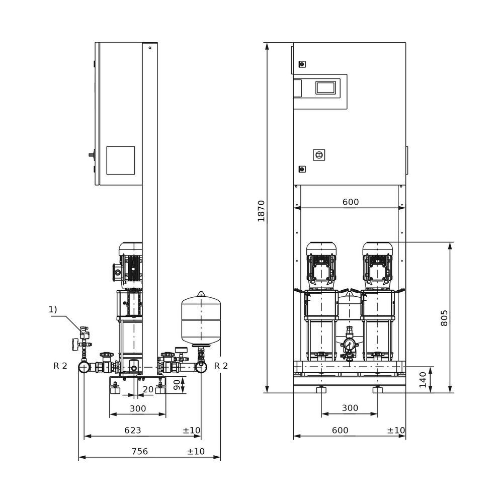 Wilo Mehrpumpenanlage Comfort COR-2 Helix V 604/K/CC R 2"/R 2" 750W... WILO-2535381 4048482197555 (Abb. 2)