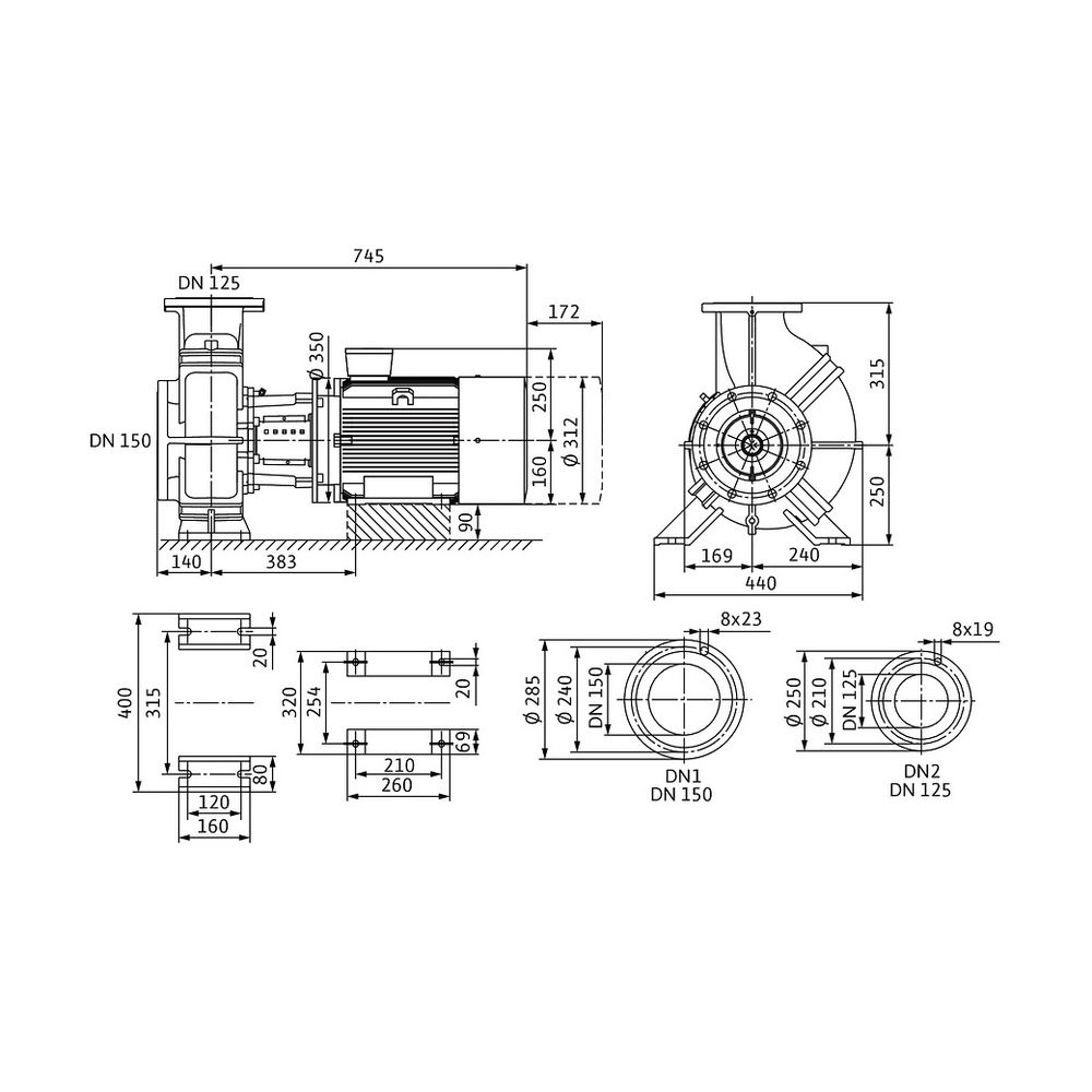 Wilo Trockenläufer-Blockpumpe Atmos GIGA-B 125/200-11/4 DN150 DN125... WILO-2214130 4062679171746 (Abb. 2)