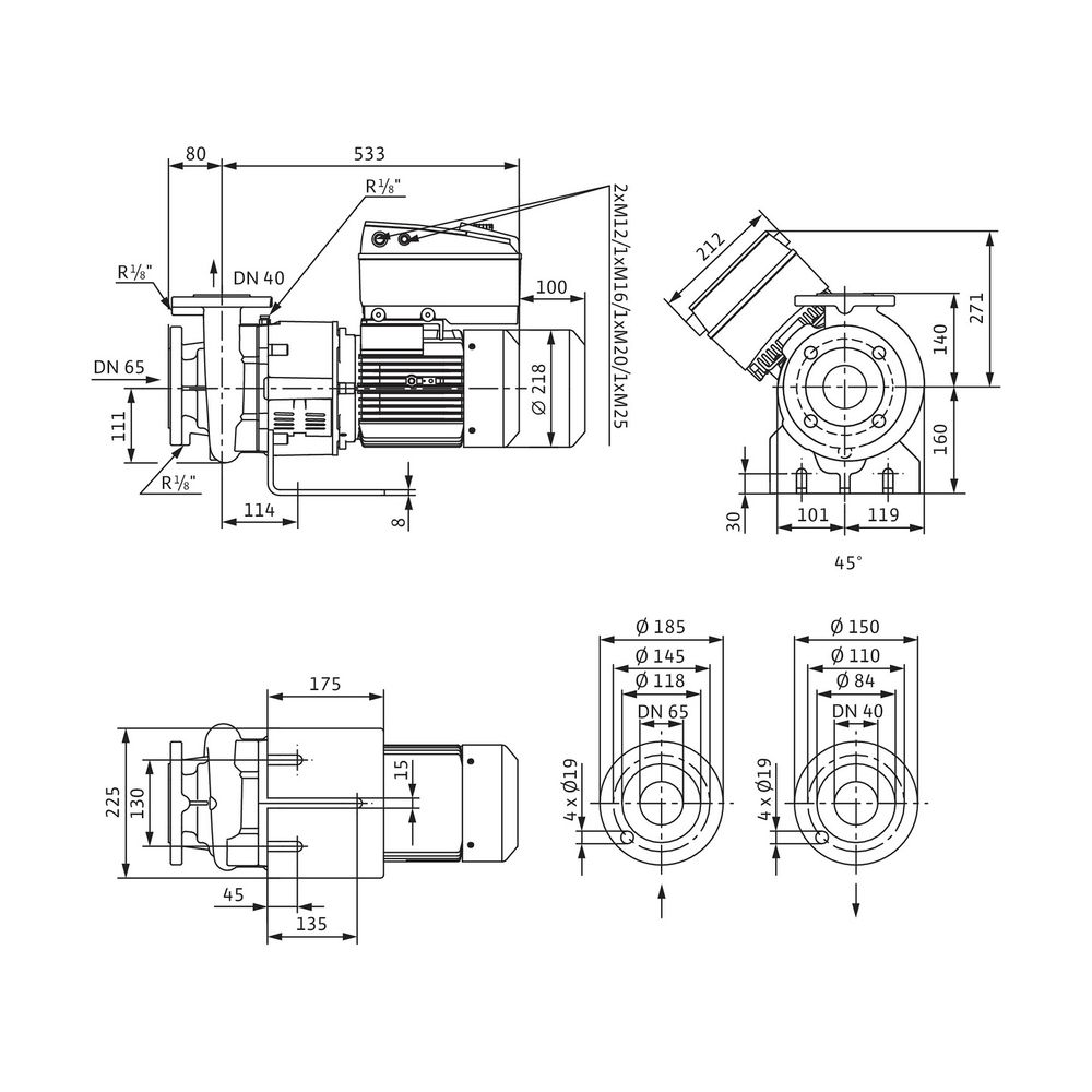 Wilo Trockenläufer-Energiespar-Einzelpumpe BL-E40/140-4/2-S1 DN65/DN40 4kW... WILO-2191491 4048482787008 (Abb. 2)