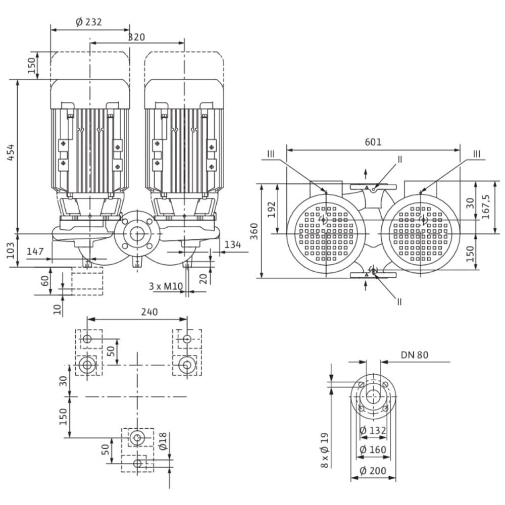Wilo Trockenlaufer-Standard-Doppelpumpe DPL 80/120-4/2, DN80, 3x400V ...