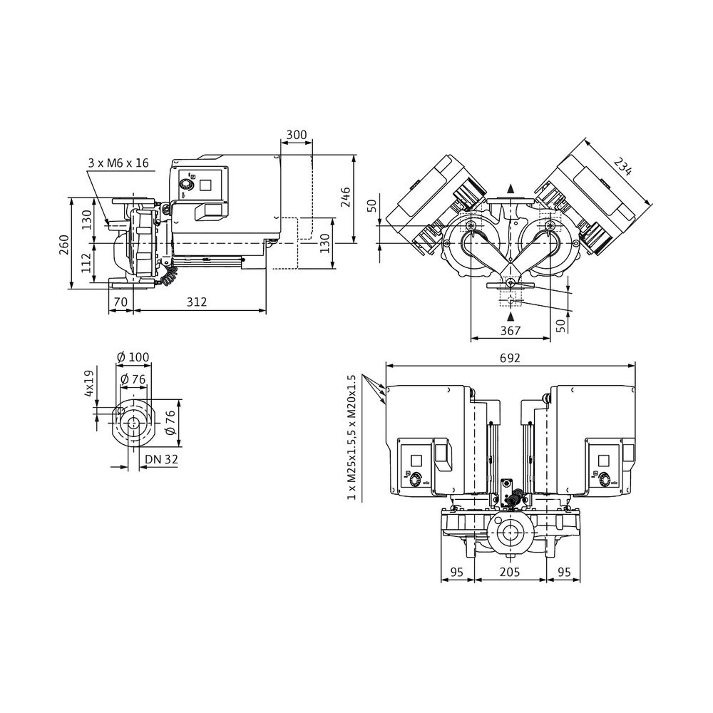 Wilo Trockenläufer-Hocheffizienz-Doppelpumpe Yonos GIGA2.0-D 32/1-24/1,5-S1 DN32... WILO-2205913 4062679110684 (Abb. 2)