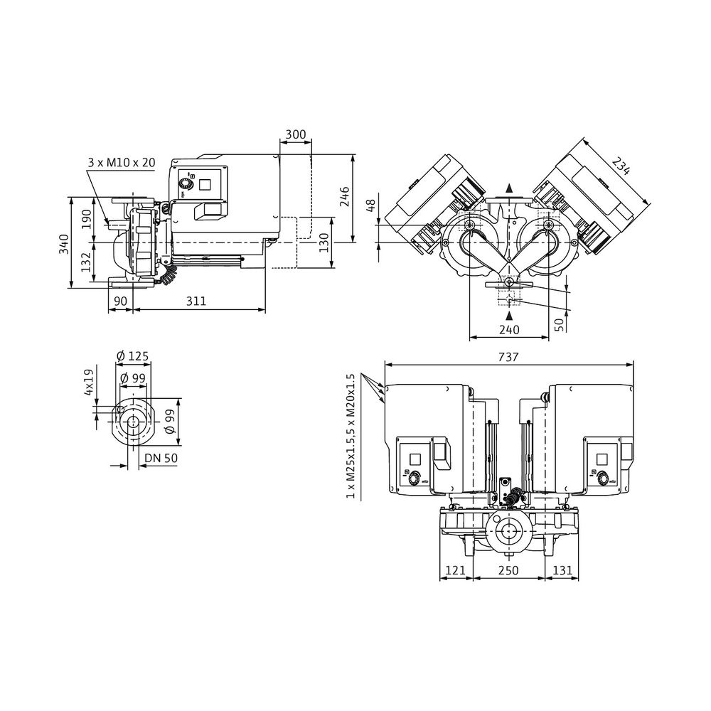 Wilo Trockenläufer-Hocheffizienz-Doppelpumpe Yonos GIGA2.0-D 50/1-6/0,55-R1-S1 DN50... WILO-2206054 4062679112558 (Abb. 2)