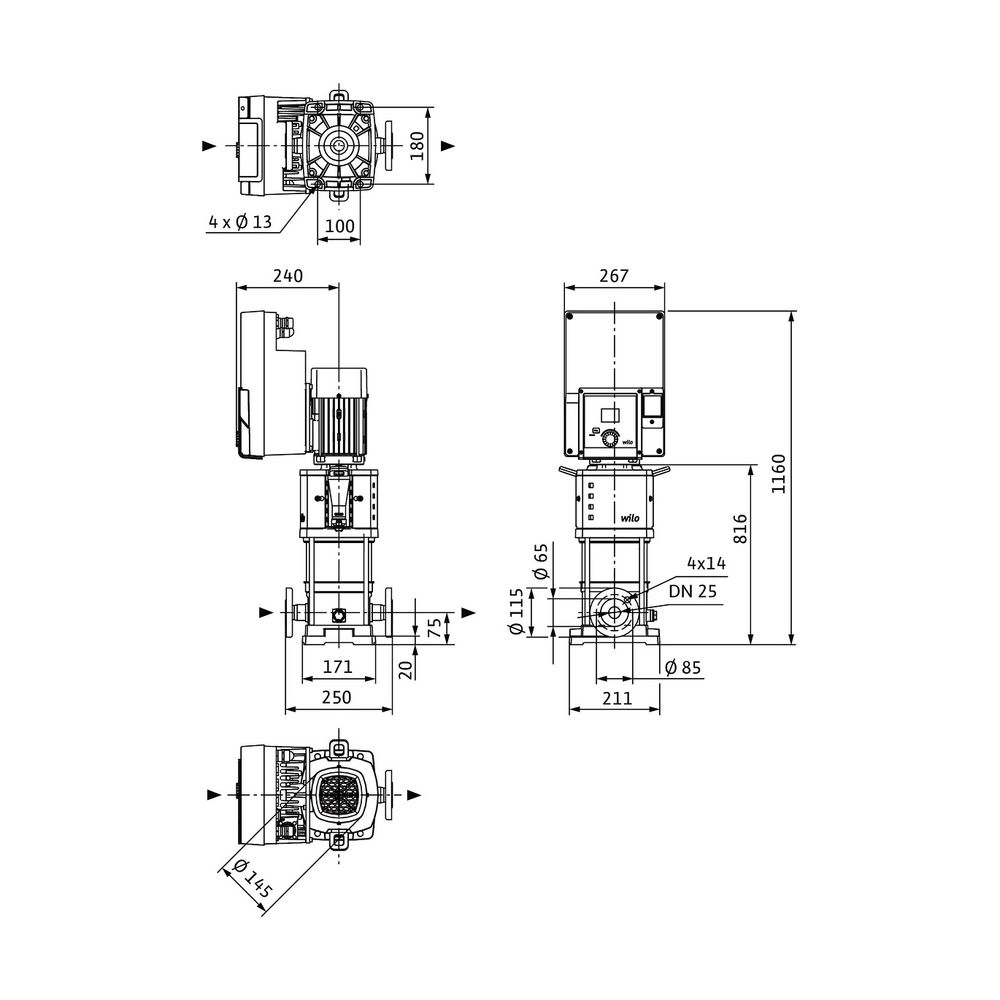 Wilo Helix2.0-VE Hochdruck-Kreiselpumpe 418-1/25/E/KS/3, DN 25, 4kW, 400V, PN 25... WILO-4250724 4062679218144 (Abb. 2)