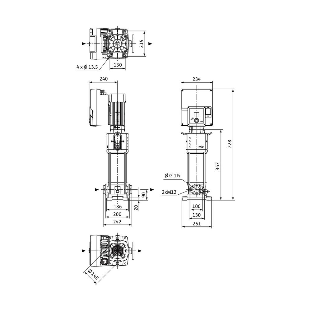 Wilo Helix2.0-VE Hochdruck-Kreiselpumpe 1002-1/16/E/S/3, G 1 1/2", 1,1kW, 400V, PN 16... WILO-4250781 4062679218670 (Abb. 2)