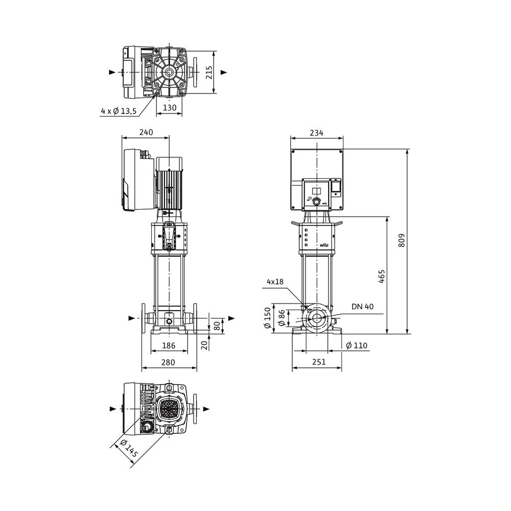 Wilo Helix2.0-VE Hochdruck-Kreiselpumpe 1003-2/25/V/KS/3, DN 40, 550W, 400V, PN 25... WILO-4250786 4062679218724 (Abb. 2)