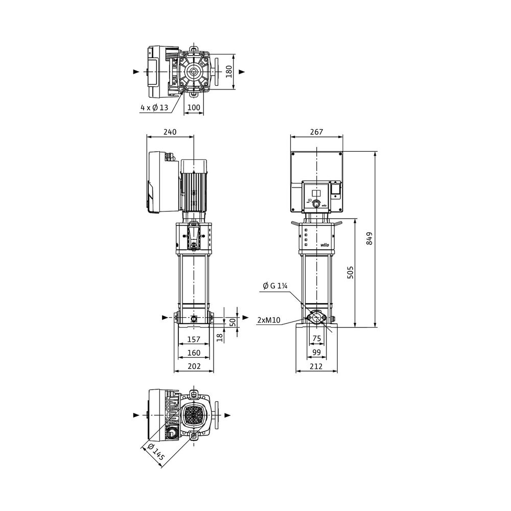 Wilo Helix2.0-VE Hochdruck-Kreiselpumpe 606-1/16/E/S/3, G 1 1/4", 2,2kW, 400V, PN 16... WILO-4250754 4062679218441 (Abb. 2)