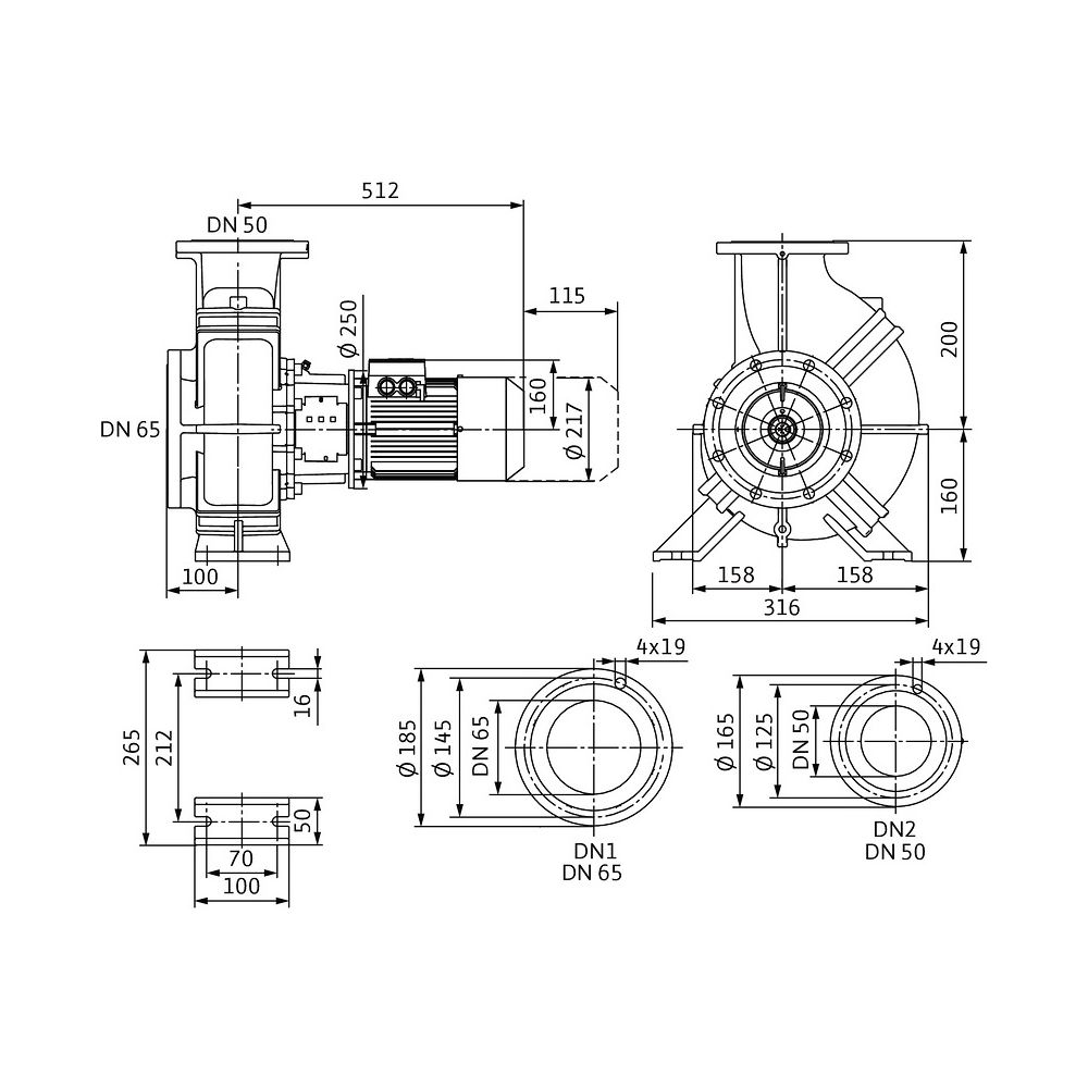 Wilo Trockenläufer-Blockpumpe Atmos GIGA-B 50/200-2,2/4 DN65 DN50... WILO-2214136 4062679171630 (Abb. 2)