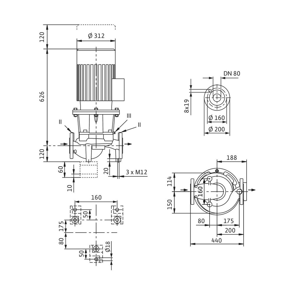 Wilo Atmos GIGA I Trockenläufer-Standard-Einzelpumpe 80/120-7,5/2, 400V, DN 80, PN 16, 7,... WILO-2222608 4062679256818 (Abb. 2)