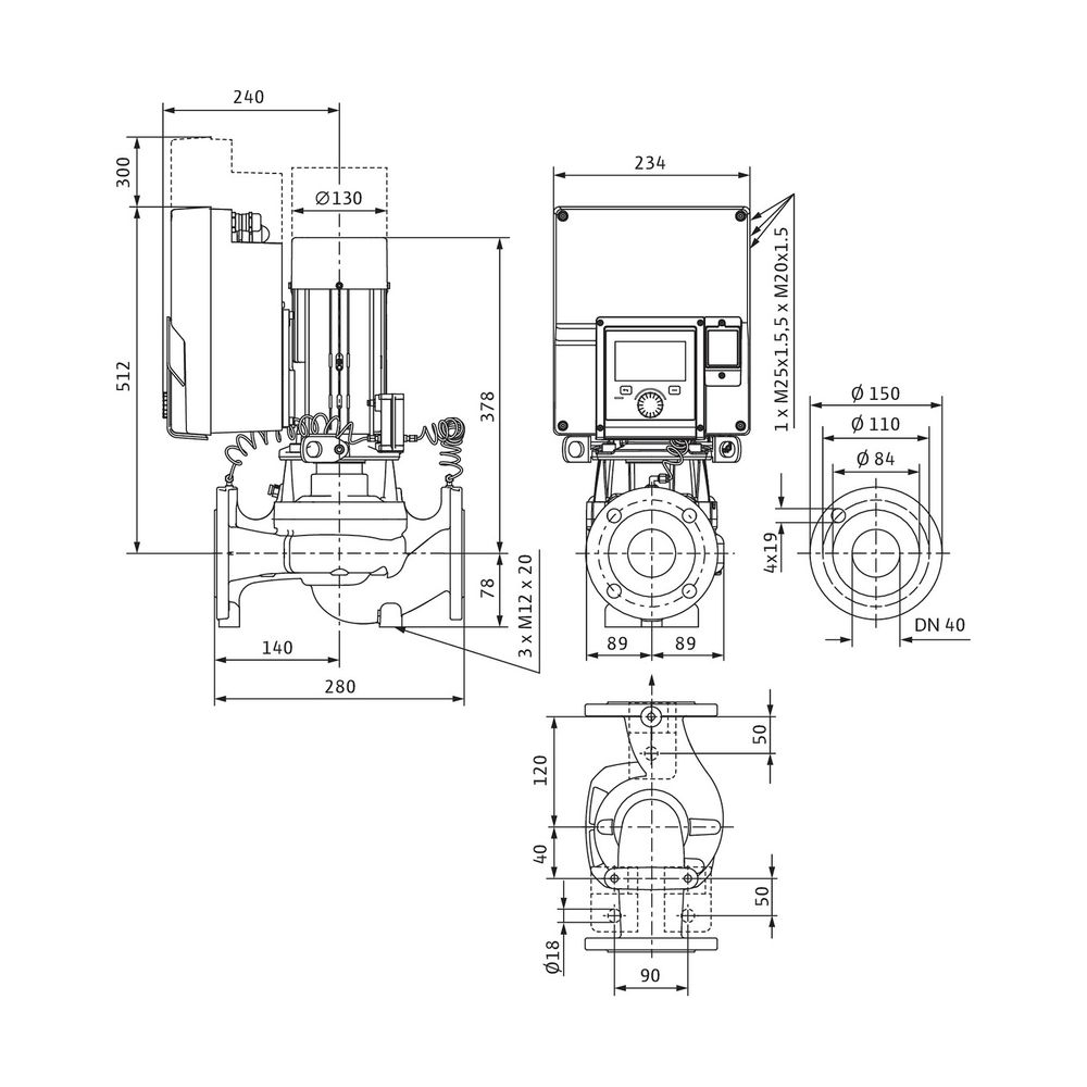 Wilo Stratos GIGA Trockenläufer-Hocheffizienz-Einzelpumpe 2.0-I 40/1-23/M-1,5-R1-S1, 230V... WILO-2207000 4062679114590 (Abb. 2)
