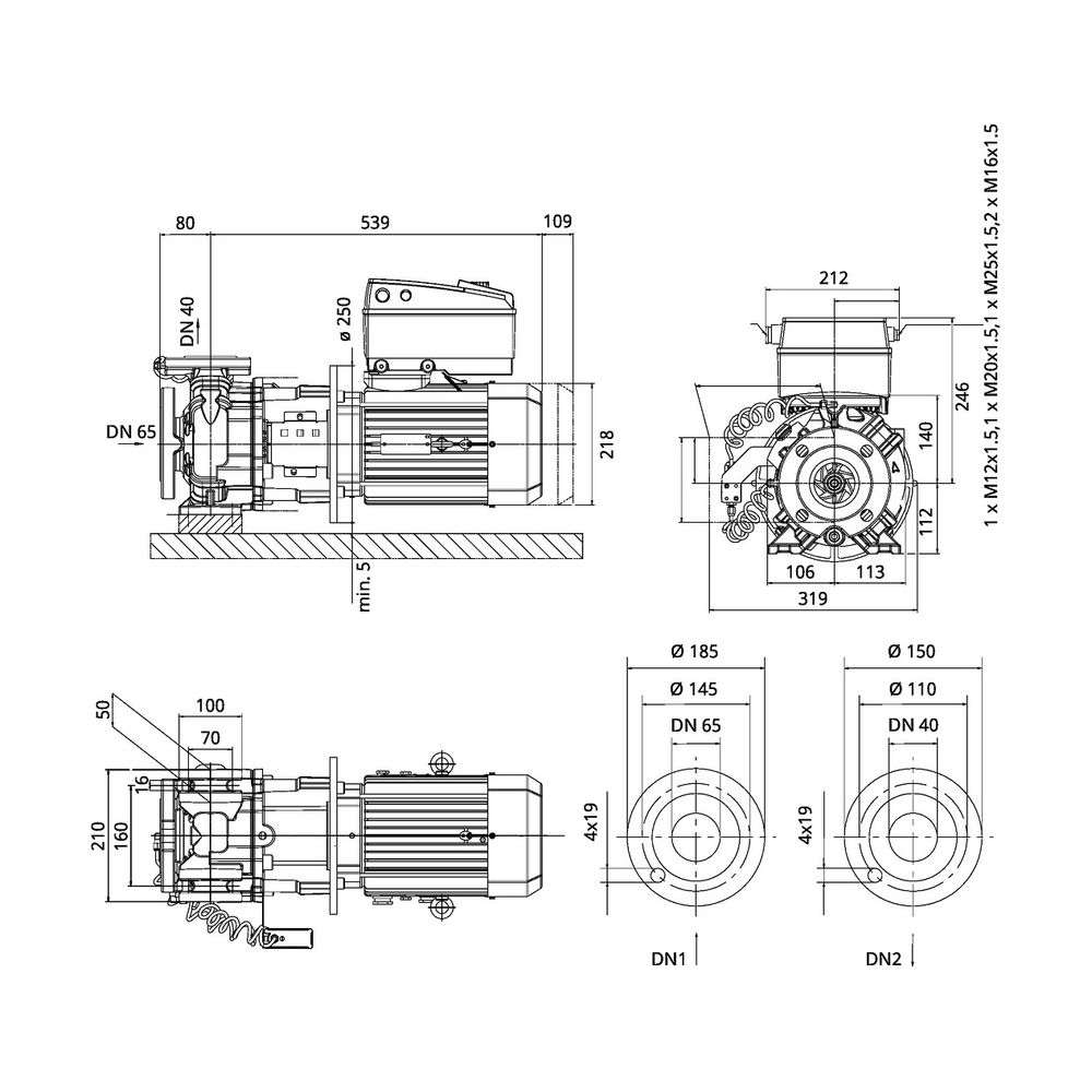 Wilo CronoBloc BL-E Trockenläufer-Energiespar-Einzelpumpe 40/115-4/2-S1, 400V, DN 65/40, ... WILO-2222287 4062679248066 (Abb. 2)