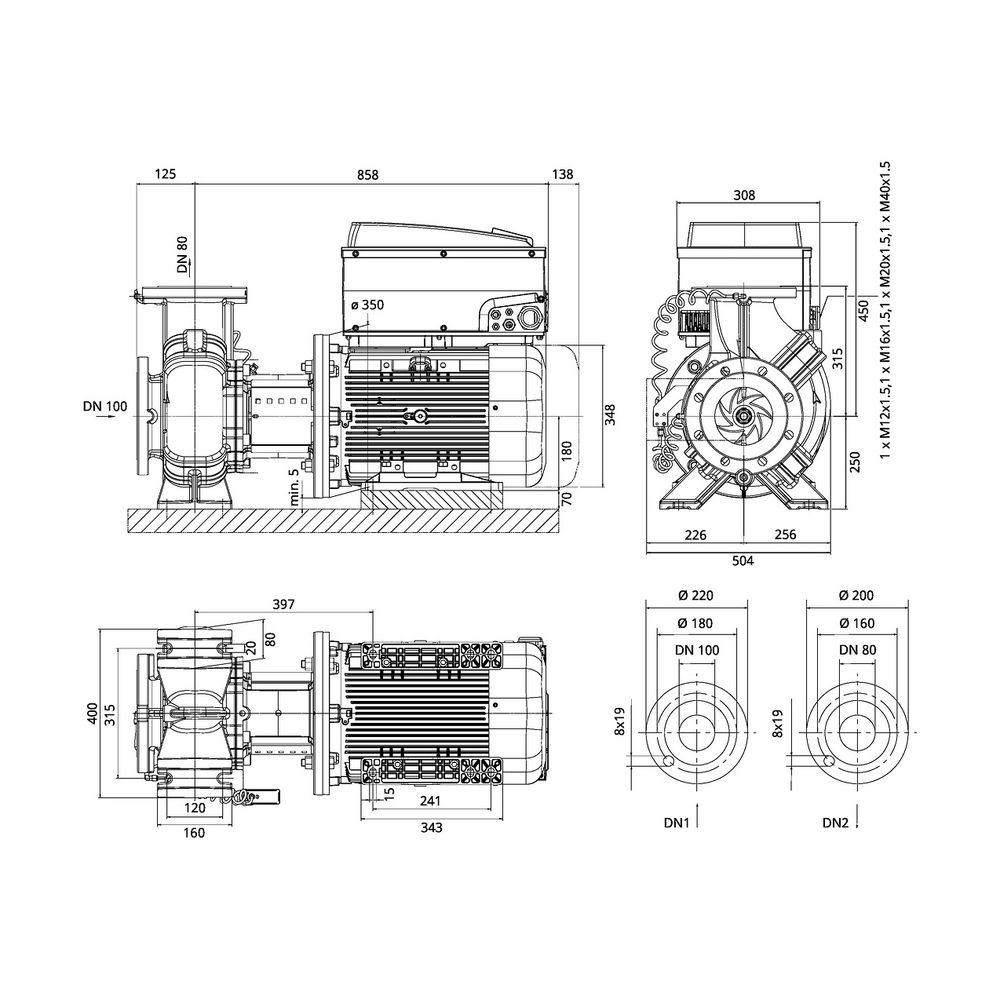 Wilo CronoBloc BL-E Trockenläufer-Energiespar-Einzelpumpe 80/305-18,5/4-R1-S1, 400V, DN 1... WILO-2221113 4062679239064 (Abb. 2)