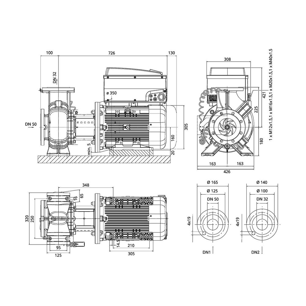 Wilo CronoBloc BL-E Trockenläufer-Energiespar-Einzelpumpe 32/250.1-11/2, 400V, DN 50/32, ... WILO-2221166 4062679236681 (Abb. 2)