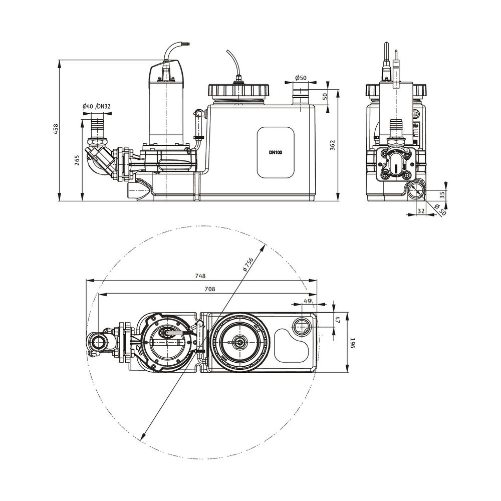 Wilo DrainLift SANI CUT-S Abwasser-Hebeanlage 20/M523/1-EF mit Schneidwerk, 230V, DN 110/... WILO-6095513 4062679283548 (Abb. 2)
