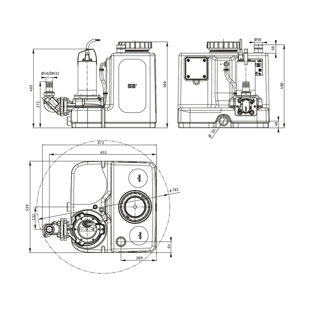 Wilo DrainLift SANI CUT-M Abwasser-Hebeanlage 20/M523/1-EF mit Schneidwerk, 230V, DN 110/... WILO-6095520 4062679281070 (Abb. 2)