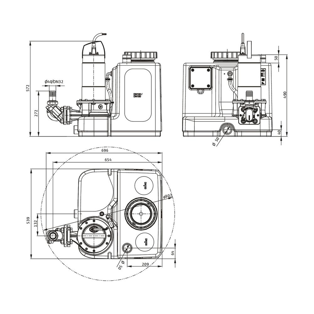 Wilo DrainLift SANI CUT-M Abwasser-Hebeanlage 27/T540/1-CEE mit Schneidwerk, 400V, DN 110... WILO-6095523 4062679283708 (Abb. 2)
