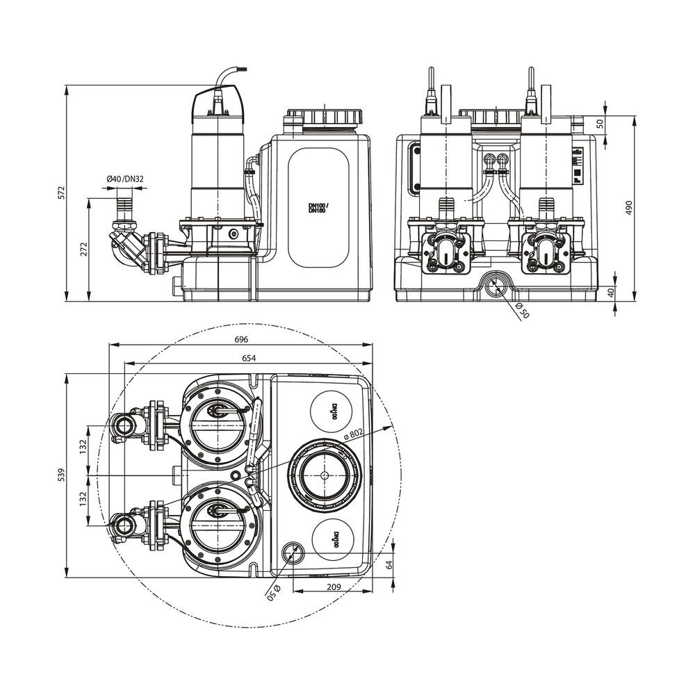 Wilo DrainLift SANI CUT-L Abwasser-Hebeanlage 27/M523/1-EF mit Schneidwerk, 230V, DN 110/... WILO-6095529 4062679283791 (Abb. 2)